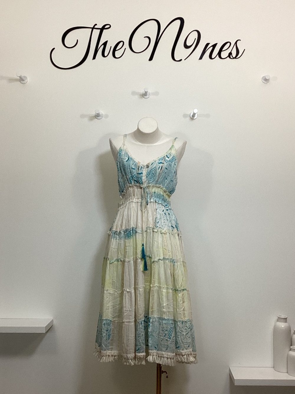 Ananta White Yellow Metallic Midi Sundress NWT L/XL